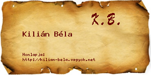 Kilián Béla névjegykártya